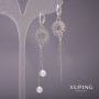 Xuping Long Asymmetric Earrings with Majorca Pearls White 15x70mm Rhodium