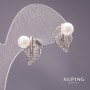 Xuping Leaf Earrings with Majorca Pearls White 17x13mm Rhodium