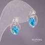 Xuping Earrings with Blue Stone, 18x10mm, Rhodium