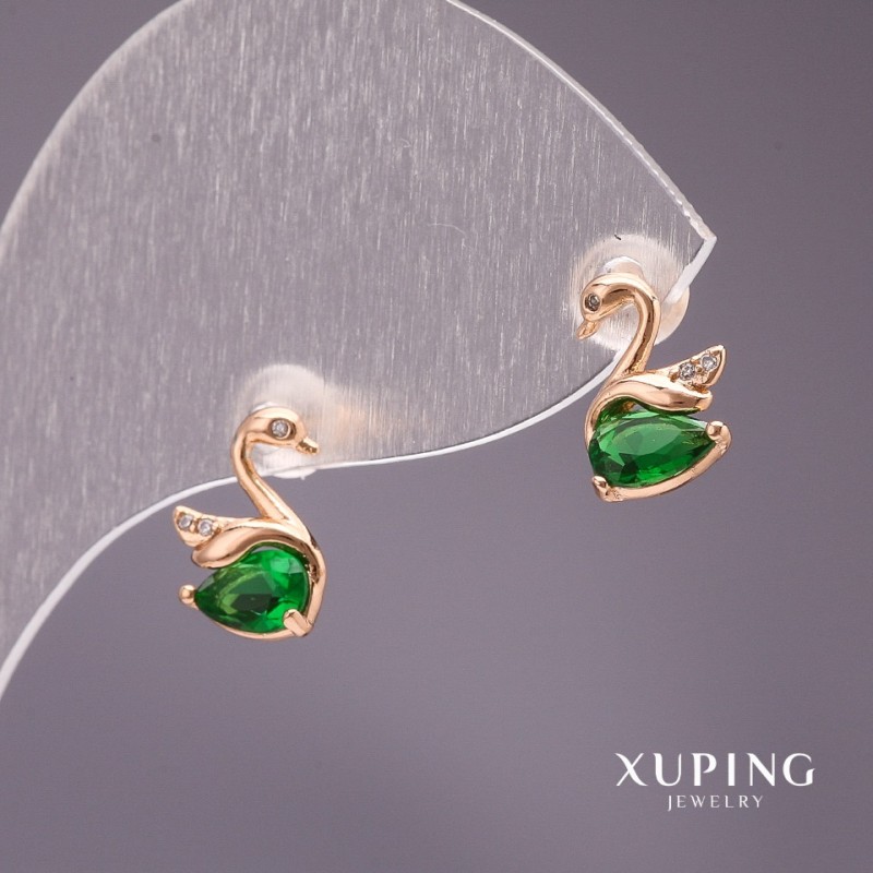Xuping Stud Earrings Swans with Stone Green 10x7mm 18K Gold Plated
