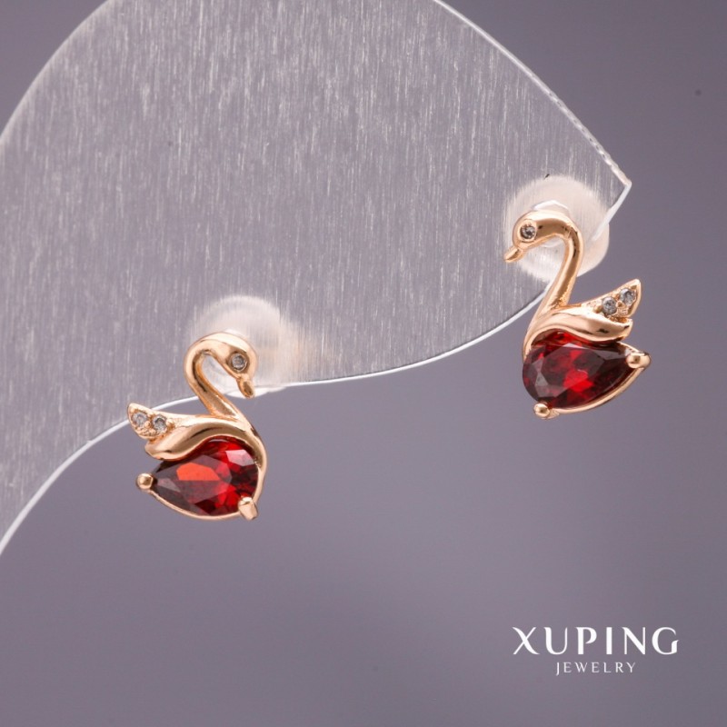 Xuping Stud Earrings Swans with Stone Red 10x7mm 18K Gold Plated