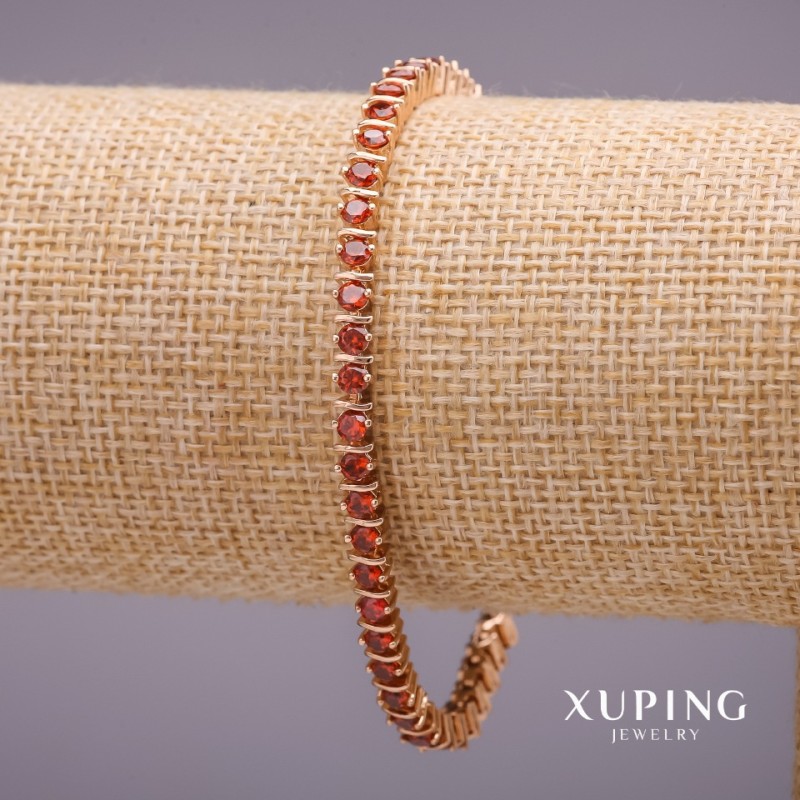 Xuping Bracelet with Red Stone, Thickness 4mm, Length 18-19mm, 18K Gold Plated