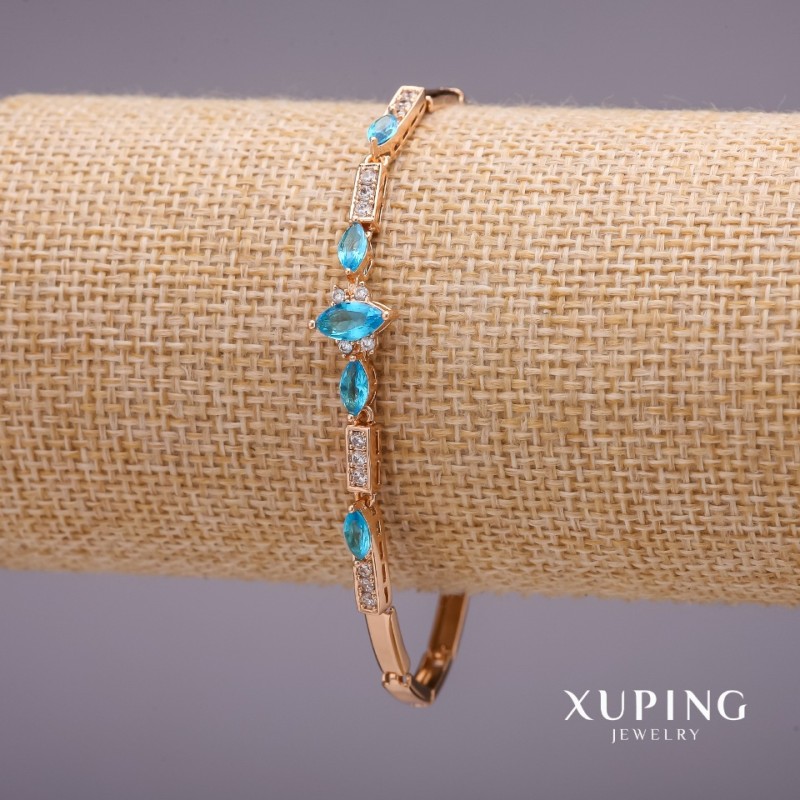 Xuping Bracelet with Blue Stone, Thickness 3-9mm, Length 19mm, 18K Gold Plated
