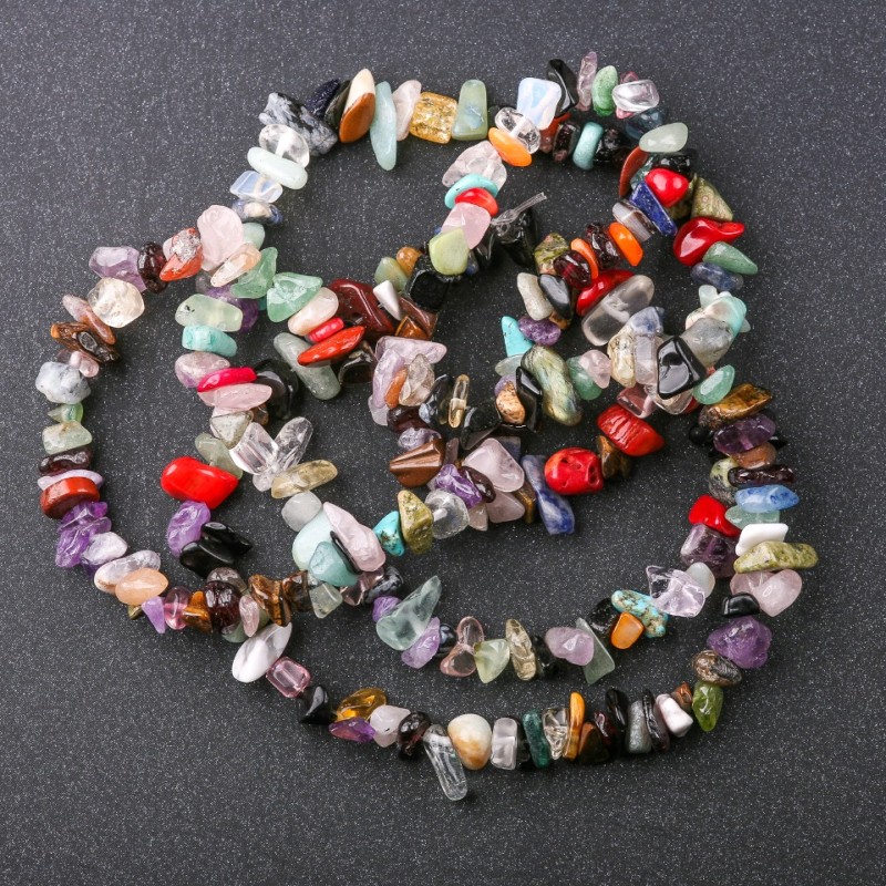 Assorted Stone Chip Beads, diameter 8+/-mm, length 80cm