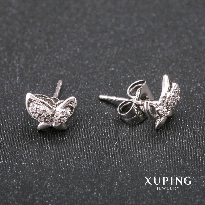 Xuping Stud Earrings Butterflies Rhinestones White 9x7mm Rhodium