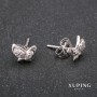 Xuping Stud Earrings Butterflies Rhinestones White 9x7mm Rhodium