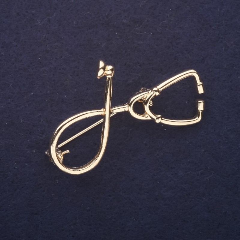 Stethoscope Brooch, Gold, 44x30mm, Gold-Tone Metal
