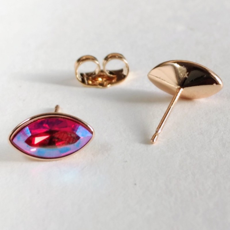 Xuping Stud Earrings with Swarovski Crystals, Grain Shape, Red-Blue Chameleon, Diameter 6x11mm, Gold Plated