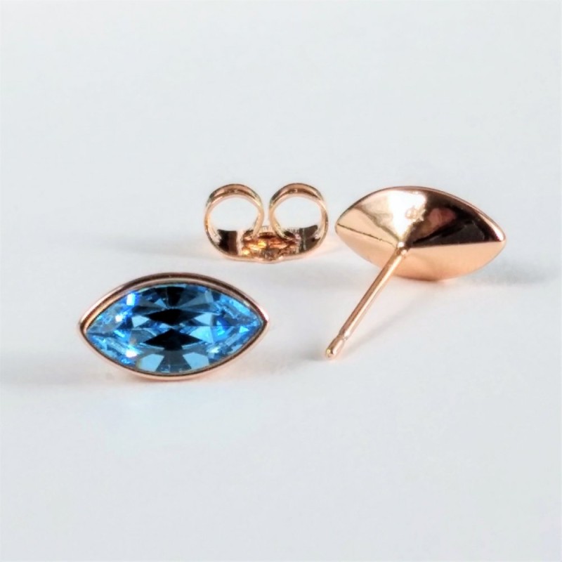 Xuping Stud Earrings with Swarovski Crystals, Grain Shape, Blue, Diameter 6x11mm, Gold Plated