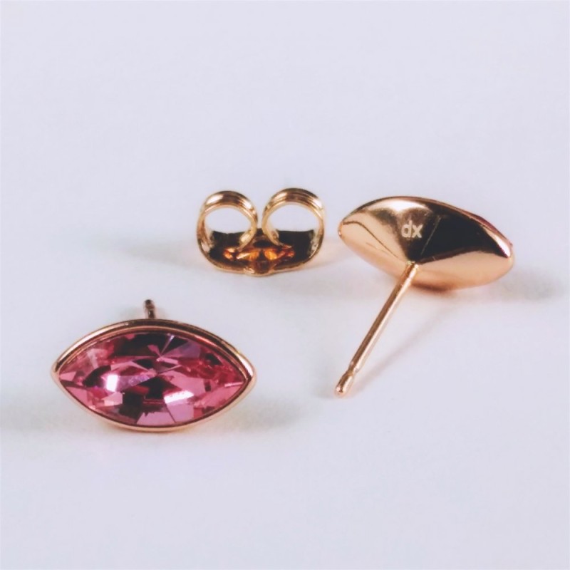 Xuping Stud Earrings with Swarovski Crystals, Grain Shape, Pink, Diameter 6x11mm, Gold Plated