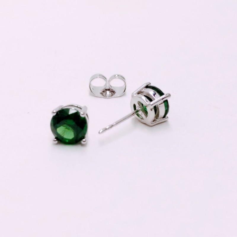 Xuping Stud Earrings with Green Stone, 6mm Diameter, Rhodium
