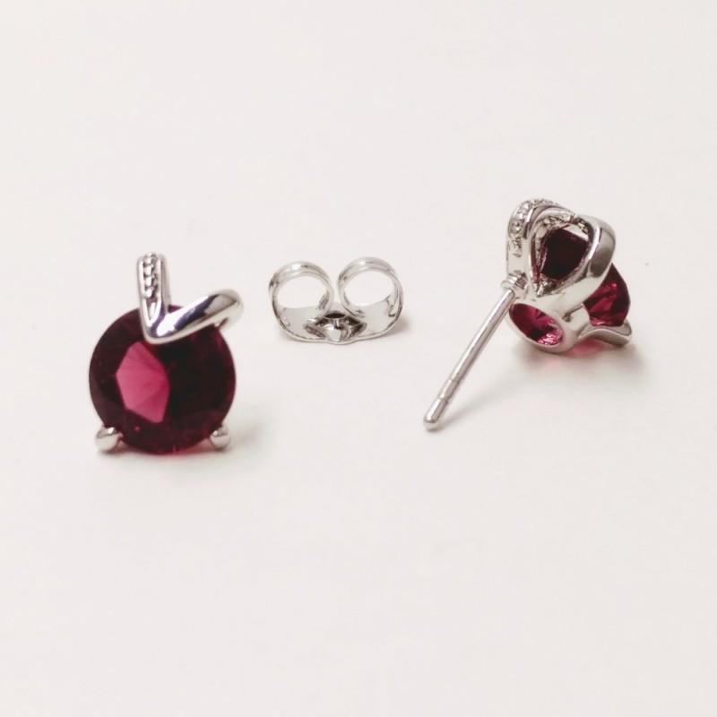 Xuping Stud Earrings with Raspberry Stone, Diameter 11x8mm, Rhodium