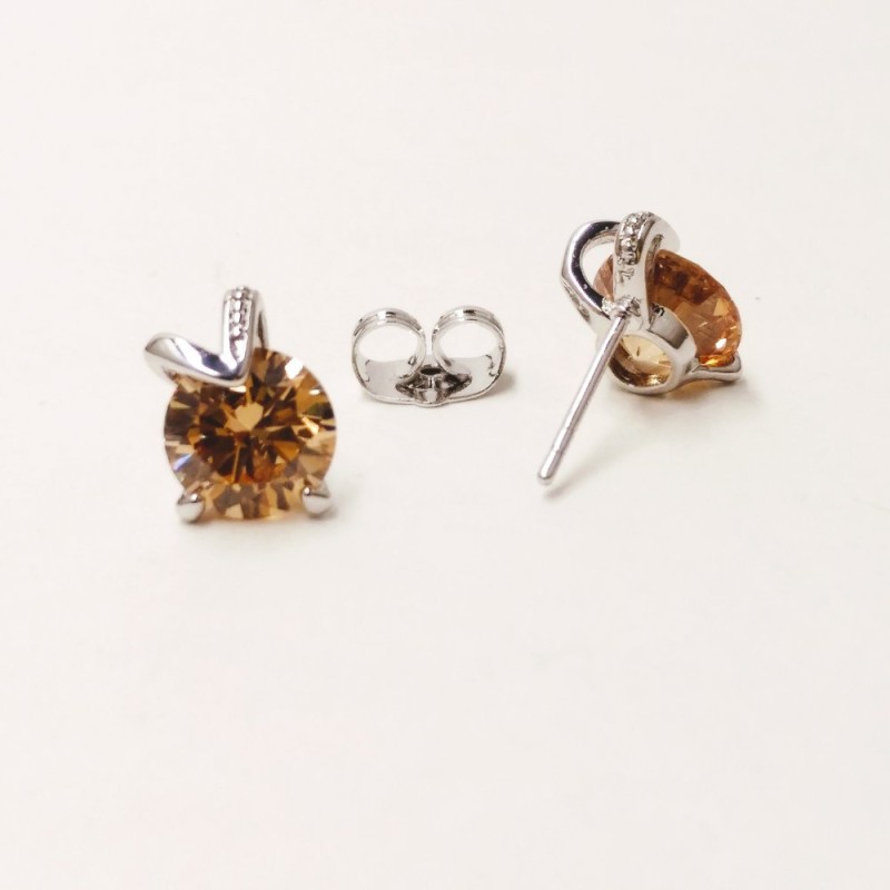 Xuping Stud Earrings with Yellow-Gold Stone, Diameter 11x8mm, Rhodium