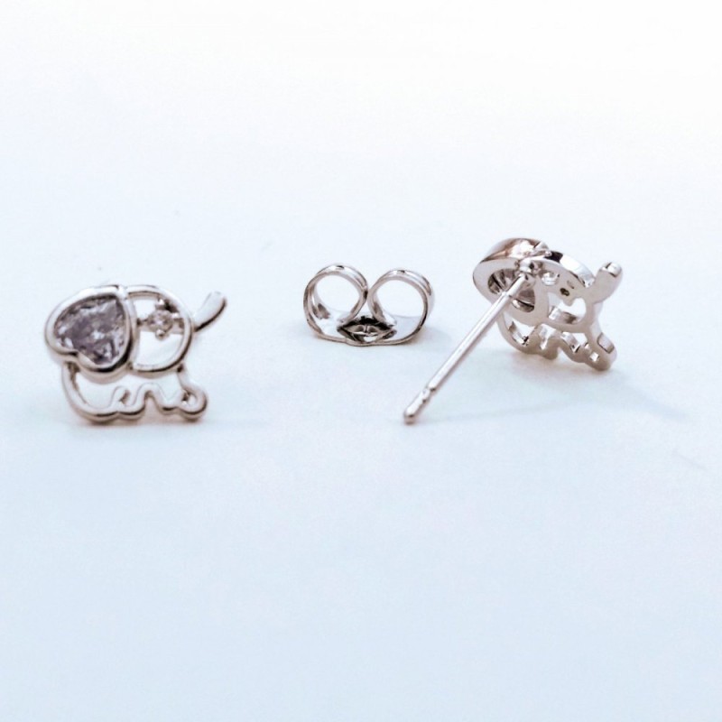 Xuping Stud Earrings 'Elephant' with White Rhinestones, 10x8mm, Rhodium-Plated