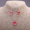 "Heart" Set, Raspberry-Pink Multicolour, Pendant 19x16mm and Earrings 27x13mm, 50cm Chain
