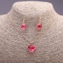 "Heart" Set, Raspberry-Pink Multicolour, Pendant 19x16mm and Earrings 27x13mm, 50cm Chain