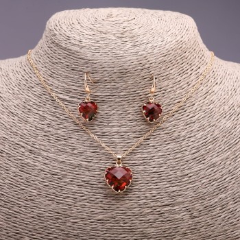 "Heart" Set, Red-Green Multicolour, Pendant 19x16mm and Earrings 27x13mm, 50cm Chain