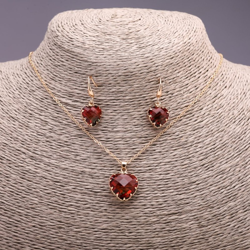 "Heart" Set, Red-Green Multicolour, Pendant 19x16mm and Earrings 27x13mm, 50cm Chain