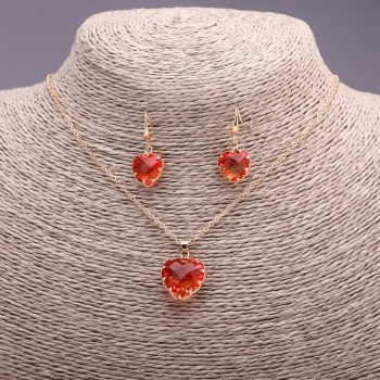 "Heart" Set, Red-Yellow Multicolour, Pendant 19x16mm and Earrings 27x13mm, 50cm Chain