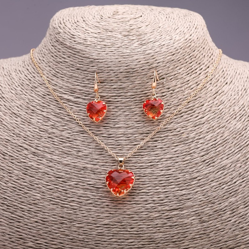 "Heart" Set, Red-Yellow Multicolour, Pendant 19x16mm and Earrings 27x13mm, 50cm Chain