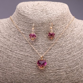 "Heart" Set, Yellow-Pink Multicolour, Pendant 19x16mm and Earrings 27x13mm, 50cm Chain