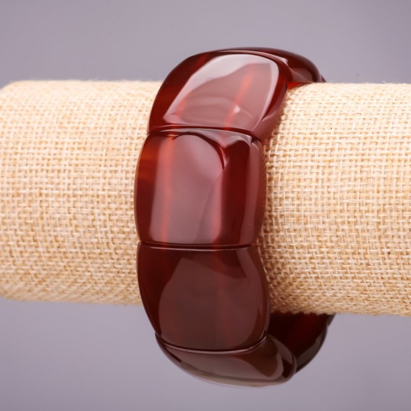 Natural Carnelian Bracelet on Elastic, Smooth Link 30x25mm+/- Circumference 18cm+