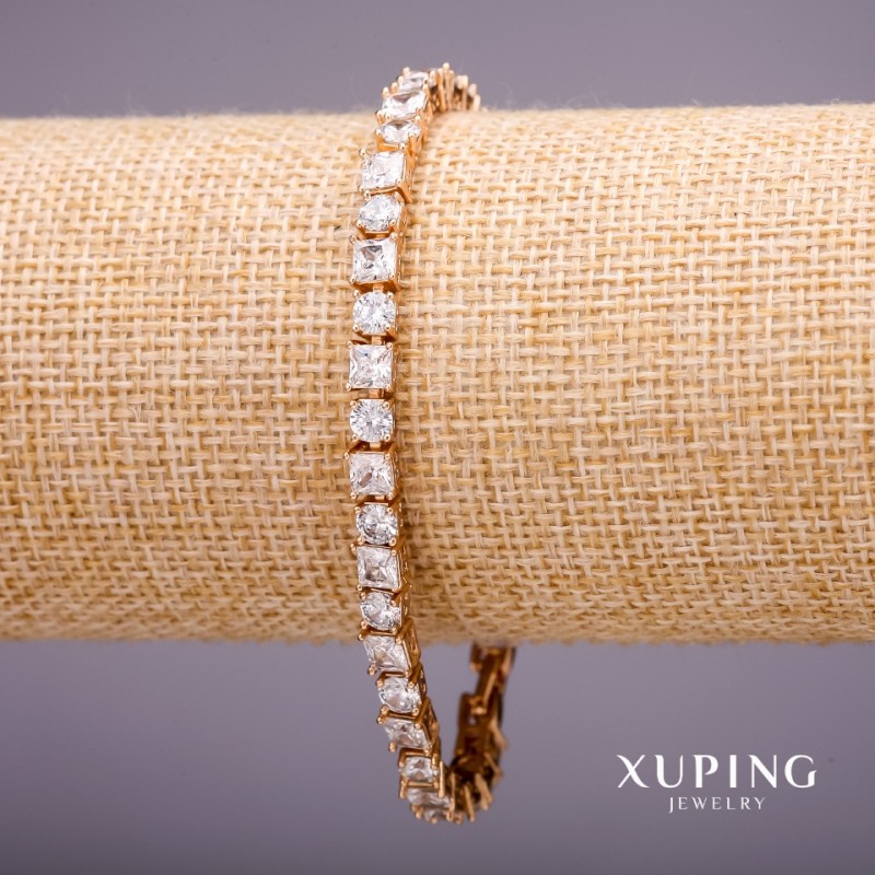 Xuping Bracelet with White Stones, 5mm Thick, 17-19cm Length, Gold Plated