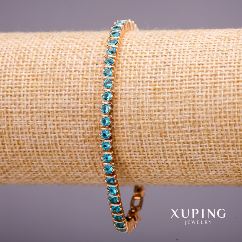 Xuping Bracelet with Blue Stones, 4mm Thick, 18-19cm Length, Gold Plated