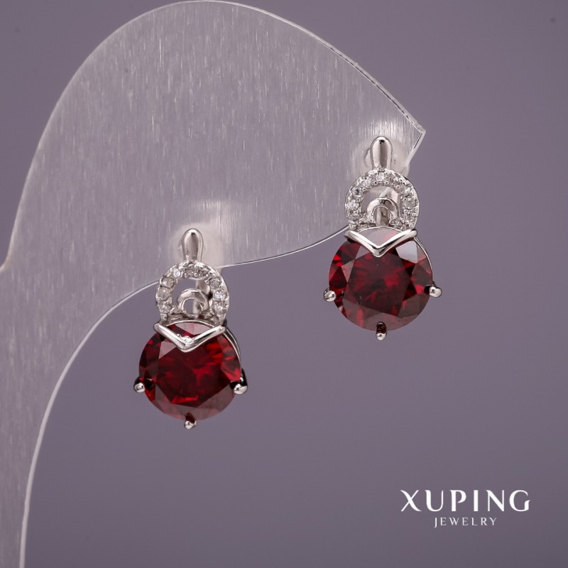 Xuping Earrings with Red Stones 18x10mm Rhodium