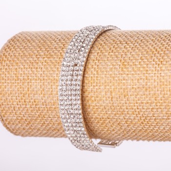 Rhinestone Bracelet Cuff Five-Row White Rhinestones White Metal