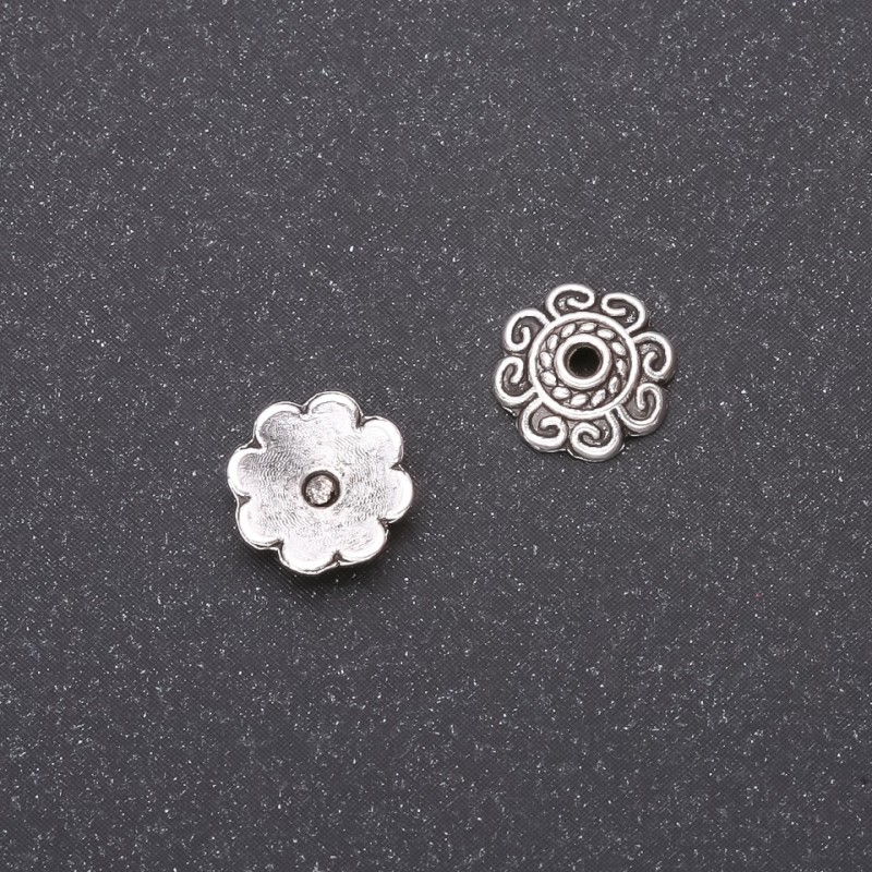 Jewellery Findings Bead Cap 8mm, inner diameter 2mm, pack of 20g (63 +/- pcs), colour silver metal