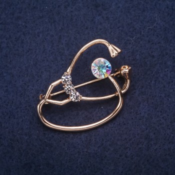 Brooch "Stethoscope" with Chameleon White Rhinestones, 37x26mm, Gold-Tone Metal