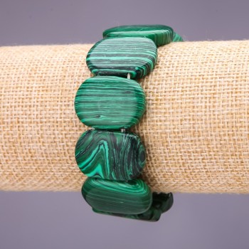 Malachite (Pressed) Bracelet, link 25x17+/-mm, length 18cm on elastic