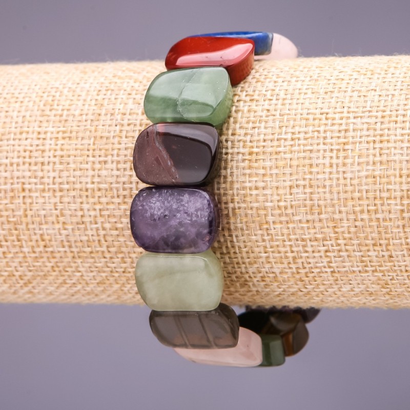 Clearance. Assorted Gemstone Bracelet, link 18x14+/-mm, length 18cm on elastic