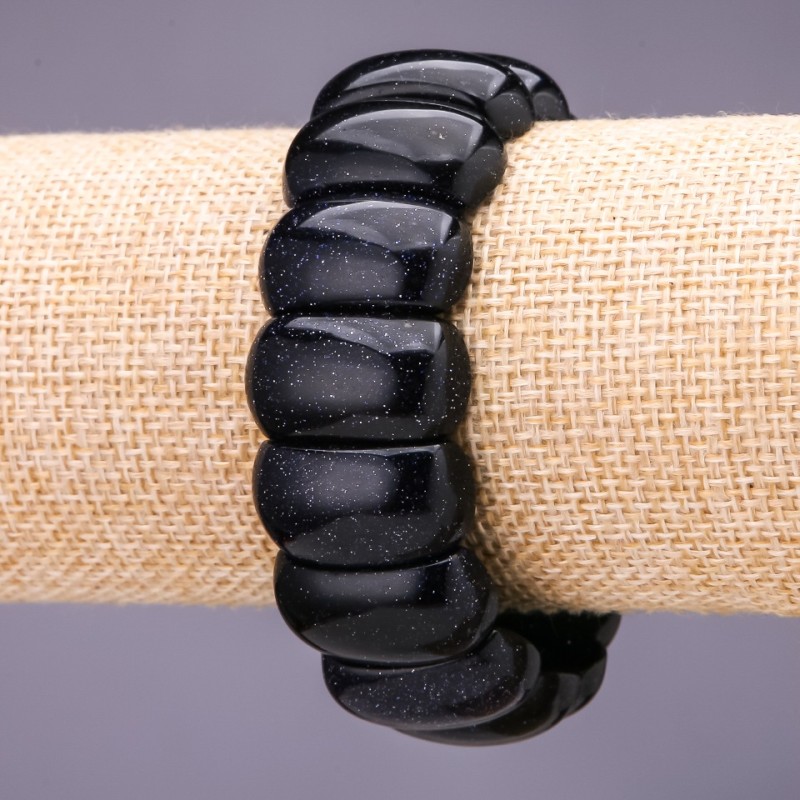 Aventurine (Synthetic) Blue Sand Cairo Night Bracelet, Link 25x12+-mm, Length 18cm, Elastic Band