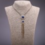 Pendant with Blue Crystals on a Long Chain, Black Gold Metal, Diameter 24x140mm, Length 75-80cm