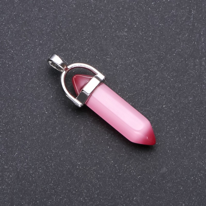 Cat's Eye Pink Hexagon Pendant 8x35x41mm