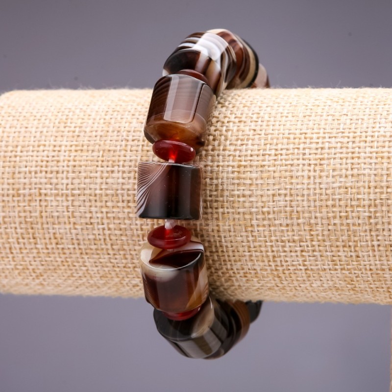 Agate Barrel Bead Bracelet 15x12(+/-)mm, length 18cm on elastic