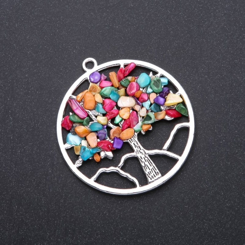 Pendant 'Tree of Happiness' Multicolour Mother-of-Pearl, Diameter 57mm
