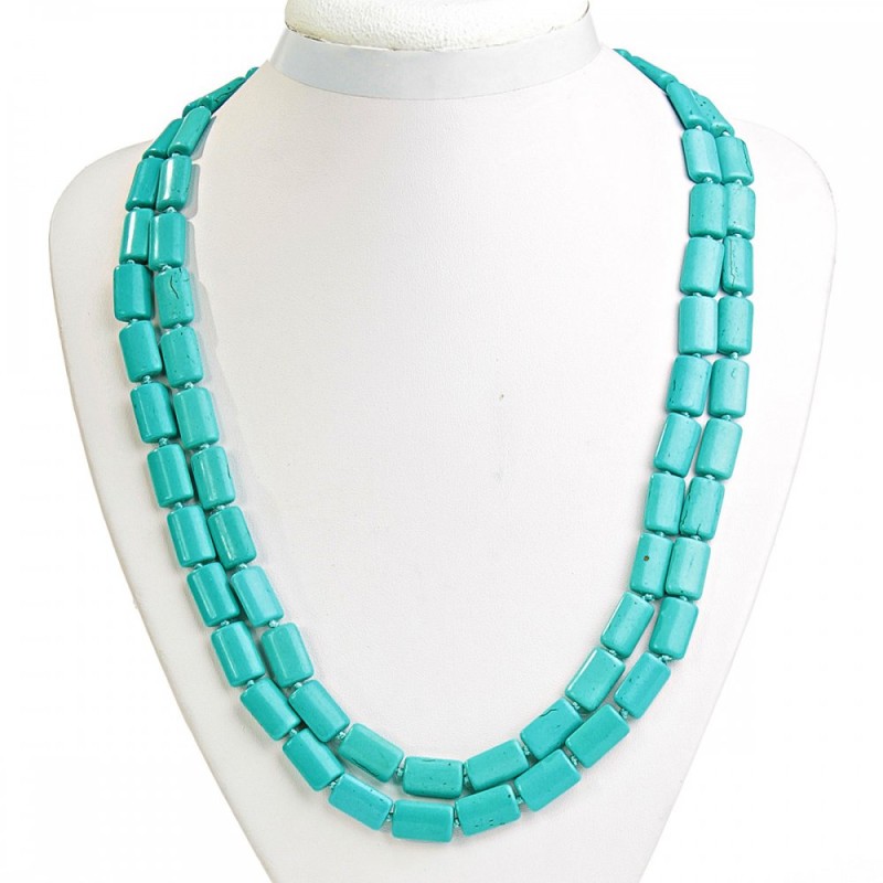 Turquoise Necklace with Veining Rectangular 10x15mm, Length 120cm+