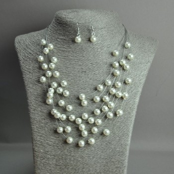 Necklace and Earrings Set "Strings of the Soul" pearls (imitation) on a cord, length 50 cm