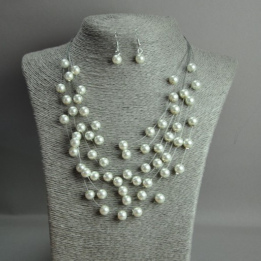 Necklace and Earrings Set "Strings of the Soul" pearls (imitation) on a cord, length 50 cm