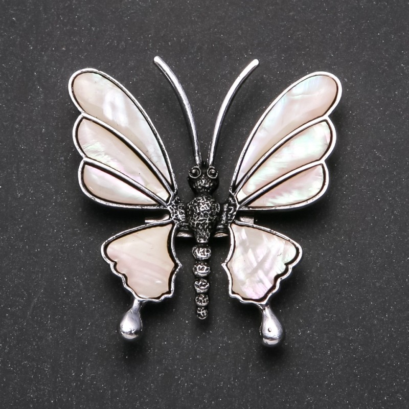 Butterfly Brooch Pendant, Mother of Pearl, 53x51mm