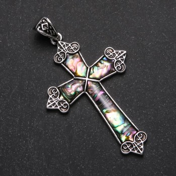 Abalone Cross Pendant in Setting 66x43mm