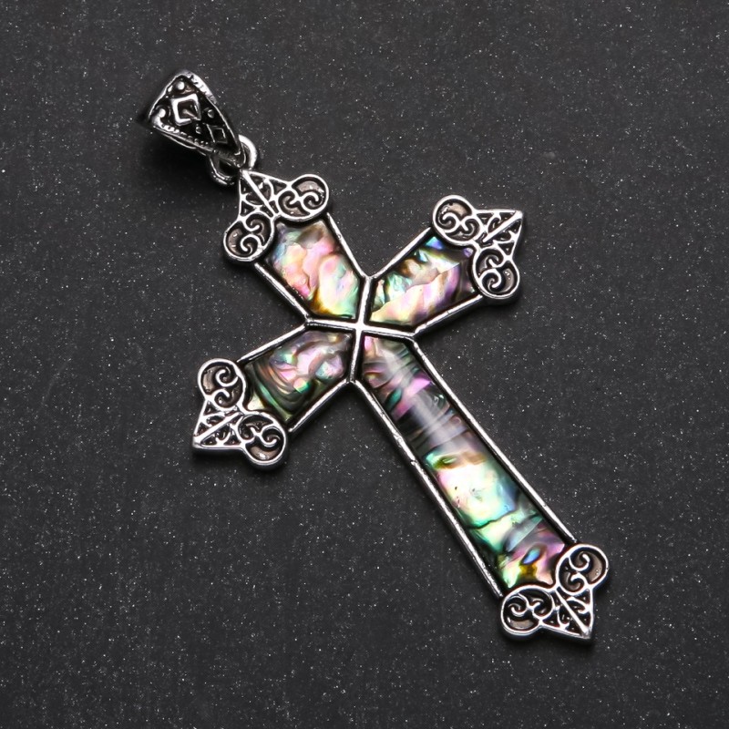 Abalone Cross Pendant in Setting 66x43mm