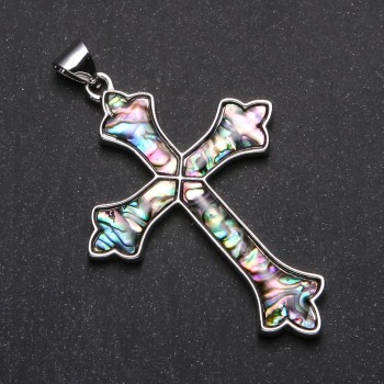Abalone Cross Pendant in Setting 68x47mm