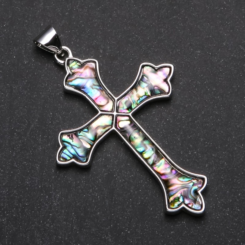 Abalone Cross Pendant in Setting 68x47mm