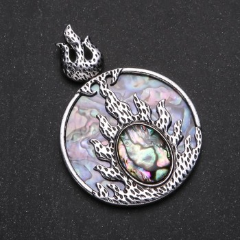 "Flame" Pendant with Abalone in Setting 45x63mm