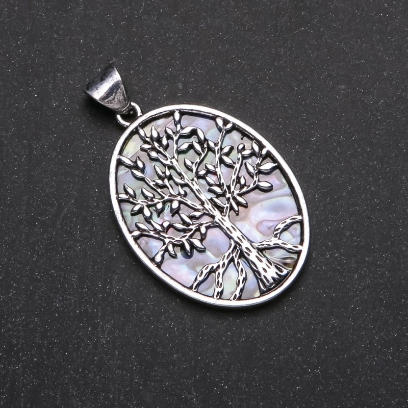 Pendant with Imitation Abalone in Tree-Shaped Setting 32x42x55mm