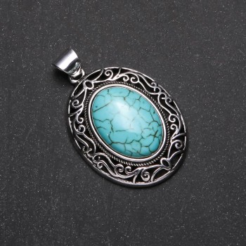 Pendant with Natural Turquoise Stone in Antique-Style Setting 33x40x52mm